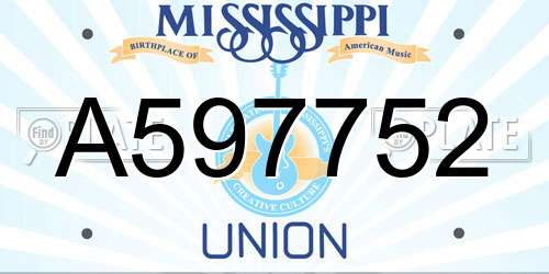 A597752 Mississippi License Plate