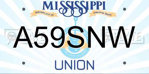 A59SNW Mississippi License Plate