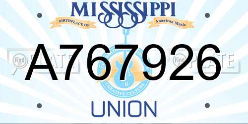 A767926 Mississippi License Plate