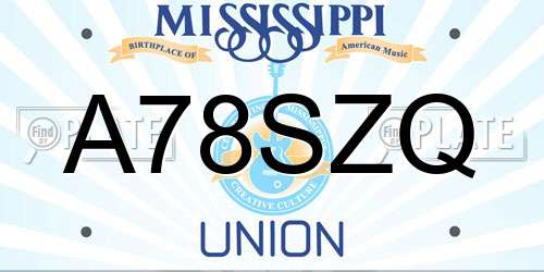 A78SZQ Mississippi License Plate