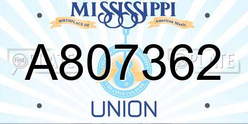 A807362 Mississippi License Plate