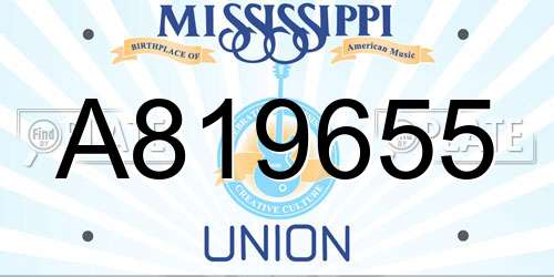 A819655 Mississippi License Plate