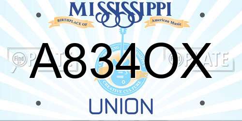 A834OX Mississippi License Plate