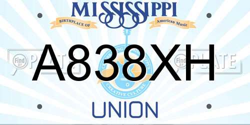 A838XH Mississippi License Plate