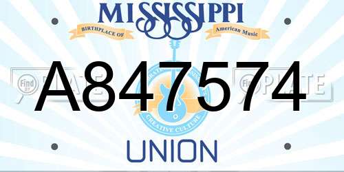 A847574 Mississippi License Plate
