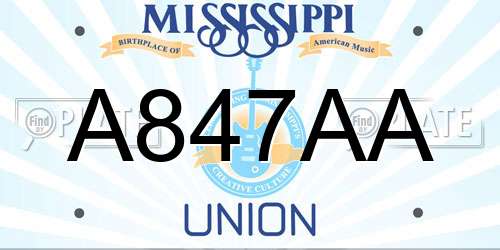 A847AA Mississippi License Plate