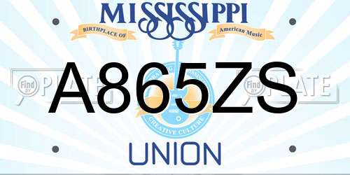 A865ZS Mississippi License Plate