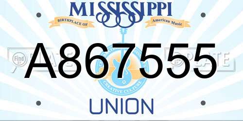 A867555 Mississippi License Plate