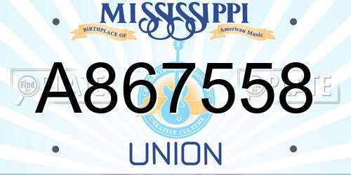 A867558 Mississippi License Plate