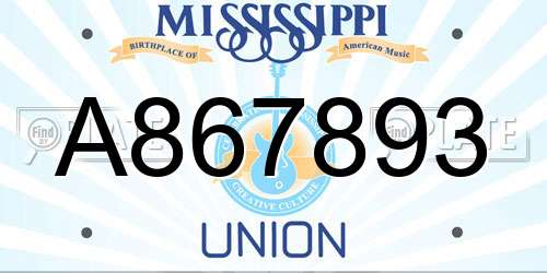 A867893 Mississippi License Plate