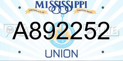 A892252 Mississippi License Plate