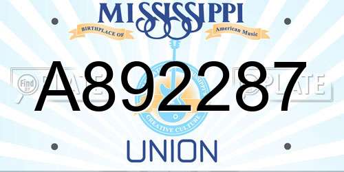 A892287 Mississippi License Plate