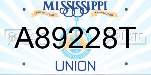 A89228T Mississippi License Plate