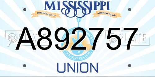 A892757 Mississippi License Plate