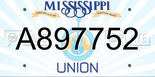 A897752 Mississippi License Plate