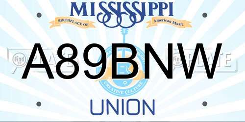 A89BNW Mississippi License Plate