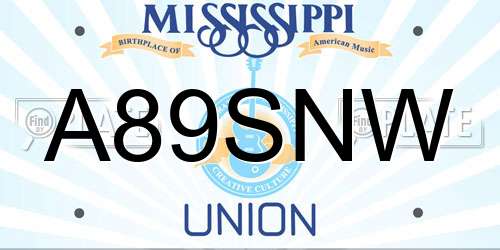 A89SNW Mississippi License Plate