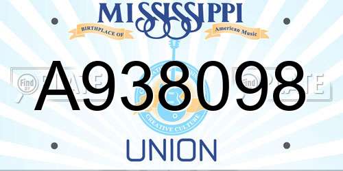 A938098 Mississippi License Plate