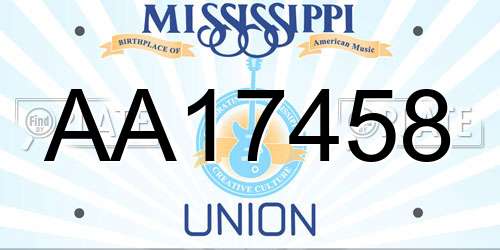 AA17458 Mississippi License Plate