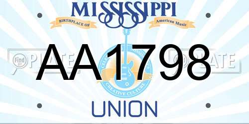 AA1798 Mississippi License Plate