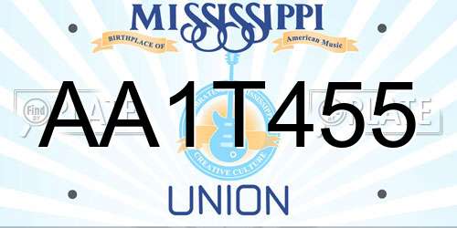 AA1T455 Mississippi License Plate