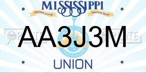 AA3J3M Mississippi License Plate