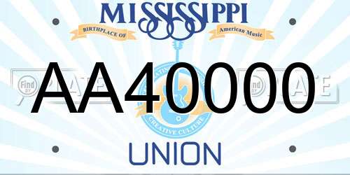 AA40000 Mississippi License Plate