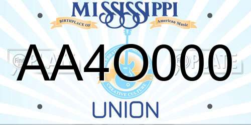 AA4O000 Mississippi License Plate