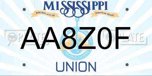 AA8Z0F Mississippi License Plate