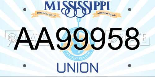 AA99958 Mississippi License Plate