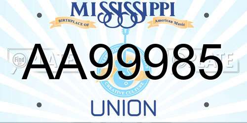 AA99985 Mississippi License Plate