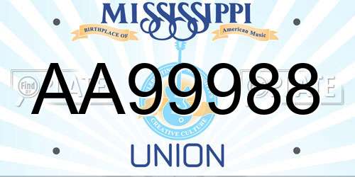 AA99988 Mississippi License Plate