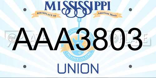 AAA3803 Mississippi License Plate