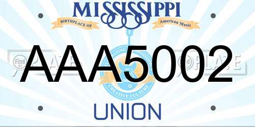 AAA5002 Mississippi License Plate