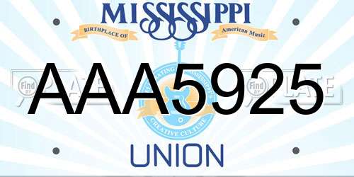 AAA5925 Mississippi License Plate