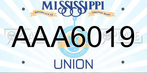 AAA6019 Mississippi License Plate