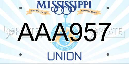 AAA957 Mississippi License Plate