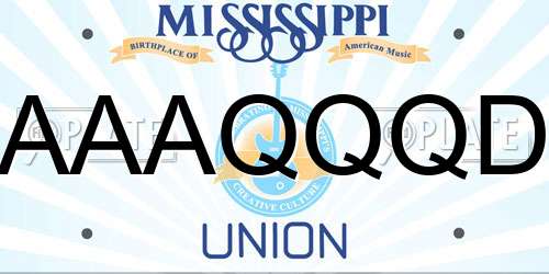 AAAQQQD Mississippi License Plate