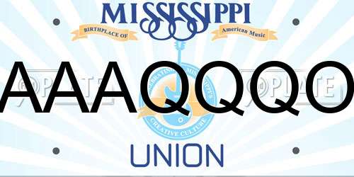 AAAQQQO Mississippi License Plate