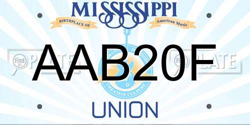 AAB20F Mississippi License Plate