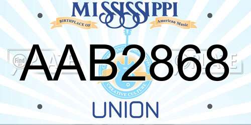 AAB2868 Mississippi License Plate