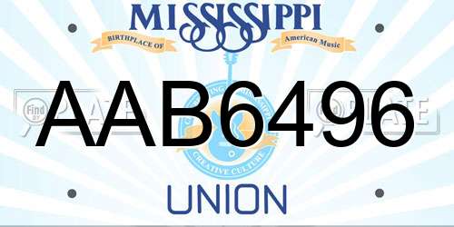 AAB6496 Mississippi License Plate