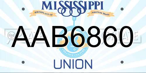 AAB6860 Mississippi License Plate
