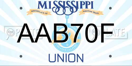 AAB70F Mississippi License Plate