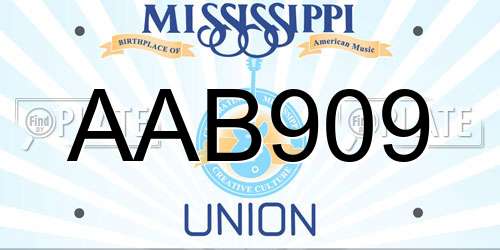 AAB909 Mississippi License Plate
