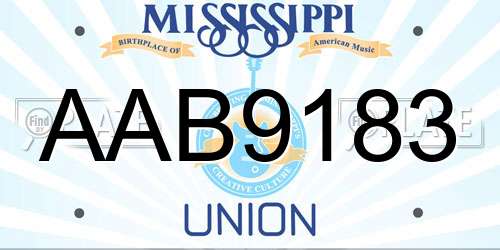 AAB9183 Mississippi License Plate