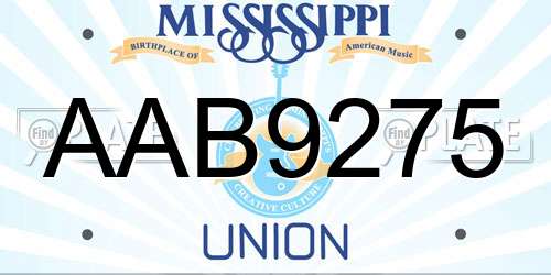 AAB9275 Mississippi License Plate
