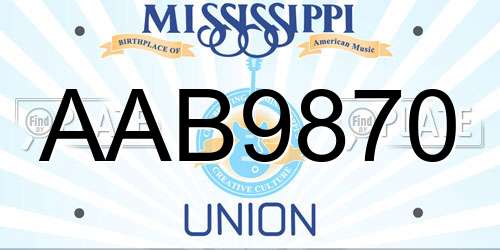 AAB9870 Mississippi License Plate