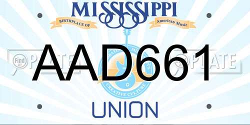 AAD661 Mississippi License Plate