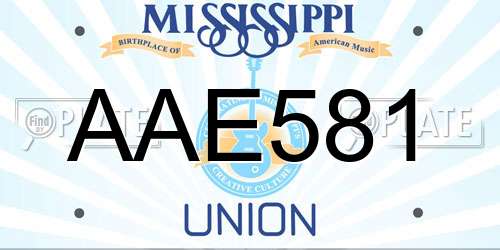 AAE581 Mississippi License Plate